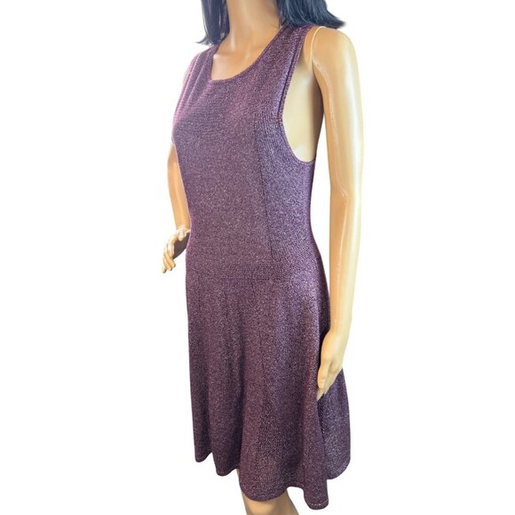 American Eagle Sleeveless Metallic Knit Fit & Flare Mini Dress in Burgundy - Picture 2 of 5